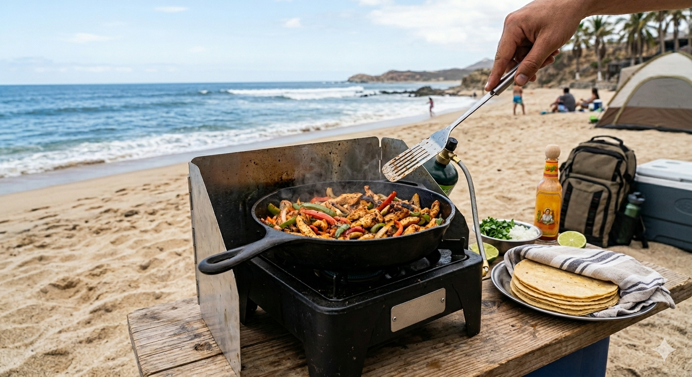 Receta fácil para campamento en la playa con estufa portatil