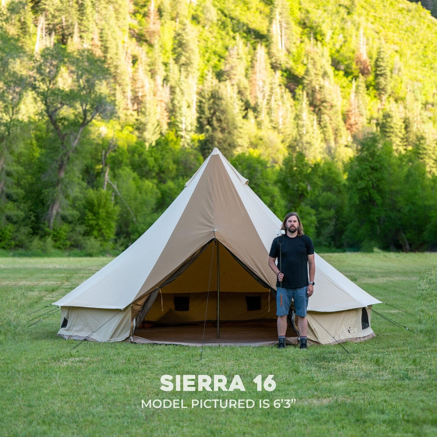 Tipi Carpa de Lona de Algodón Para 8 Personas SIERRA Canvas 16" (4.8m Diámetro) 4 Estaciones TETON - Estaca Outdoors