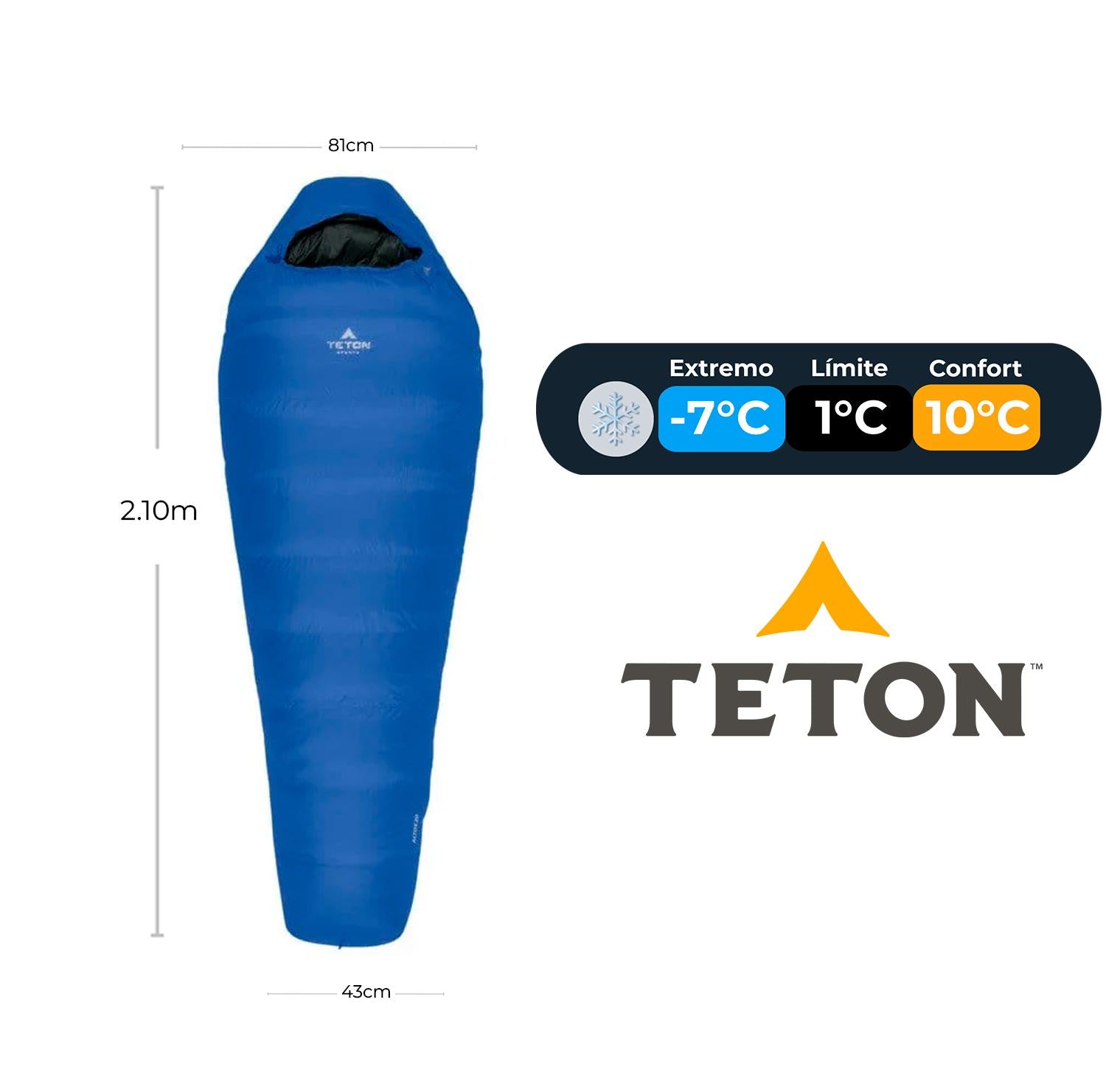 Sleeping Tipo Momia ALTOS 20°F (-7°C) Plumón Azul TETON - Estaca Outdoors