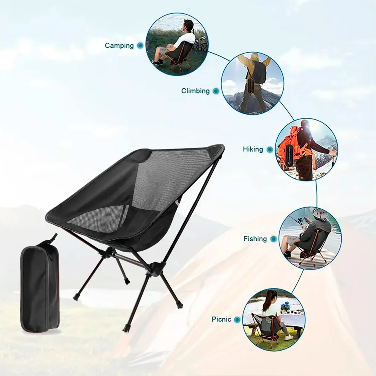Silla Plegable De Camping Portátil De Carga De 150kg