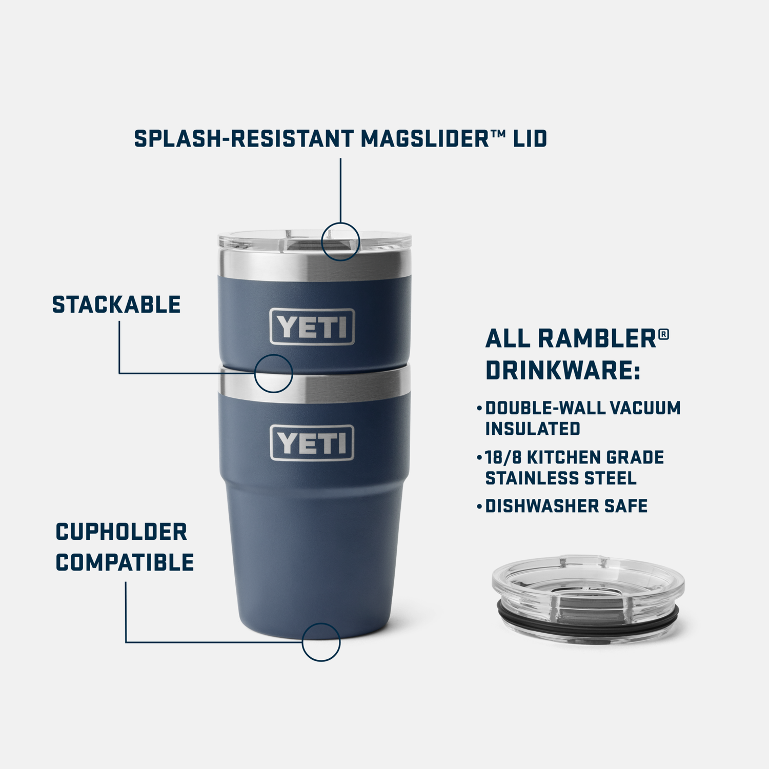Vaso Apilable Rambler® 473ml (16oz) con Tapa Magslider™ YETI - Estaca Outdoors