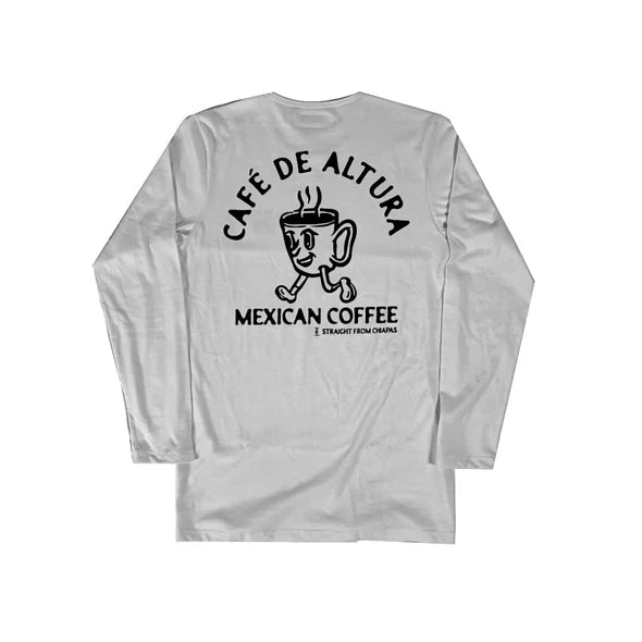 Playera Café De Altura Tee | Blanca Manga Larga Ojo de Toro