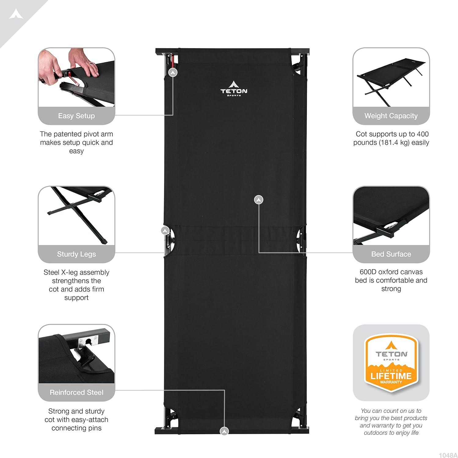Catre Plegable "Adventurer" TETON (1.80m x 55cm) - Estaca Outdoors